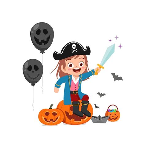 La Ni A Linda Celebra El Traje De Pirata Del Desgaste De Halloween