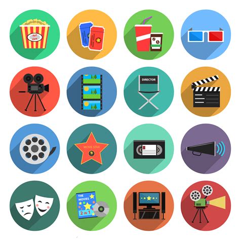 Movie Icons Flat Set 468377 Vector Art At Vecteezy