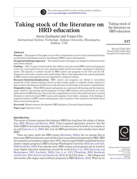 (PDF) Taking stock of the literature on HRD education