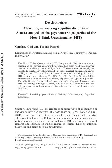 Measuring Self Serving Cognitive Distortions A Meta Analysis Of The