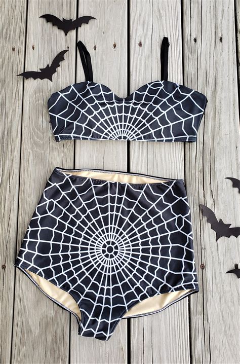 Spiderweb Print High Waist Bikini Red Dolly Swimwear