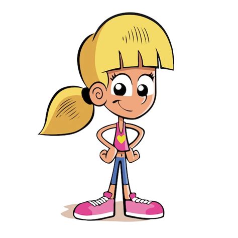 Fille Blonde Avec Queue De Cheval Posant Vecteur Premium