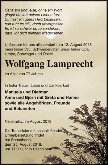 Traueranzeigen Von Wolfgang Lamprecht Trauer Nordkurier