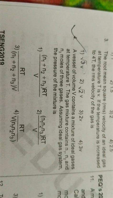 The Root Mean Square Rms Velocity Of An Ideal Gas At Temperature T Is