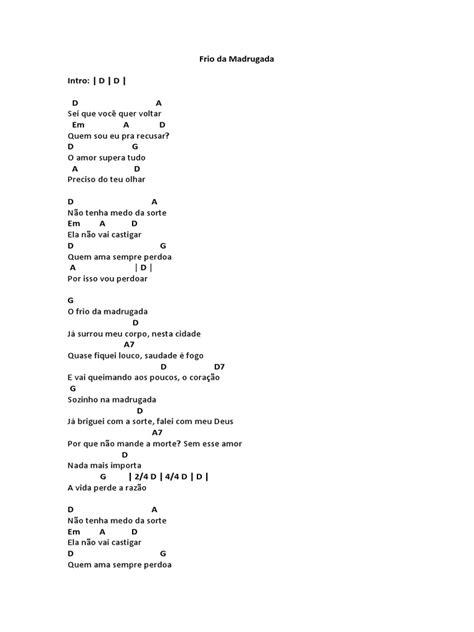 Frio Da Madrugada Letra - Frio Da Madrugada | PDF