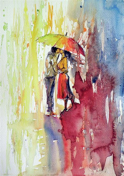 Kiss In The Rain Red Umbrella