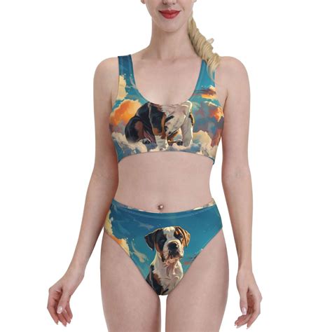Logiee Colorful Sky Puppy Print Women S 2 Piece Bikini Set Halter Bathing Suit High Waisted