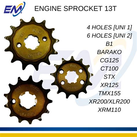 Engine Sprocket T B Barako Cg Xlr Xr Stx Ct Tmx Xrm