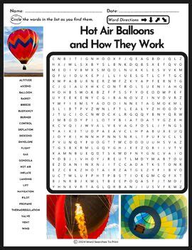 Hot Air Balloons And How They Work Word Search Puzzle By Word Searches To Print