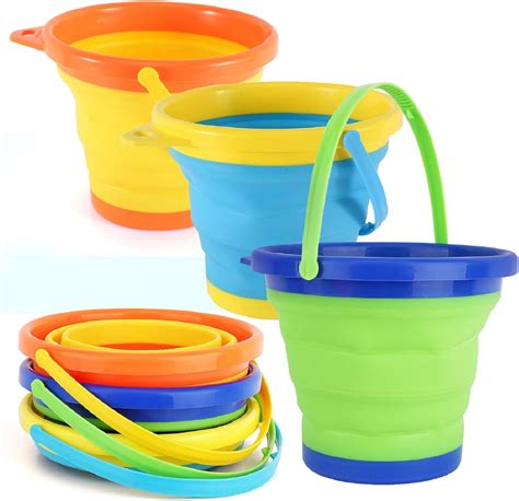 Zooawa Beach Bucket Sand Toy For Kids3 Pack Kids Foldable Sand Bucket