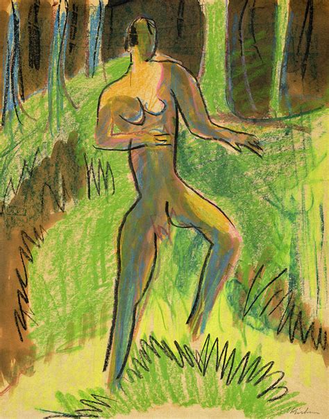 Female Nude In A Forest Painting By Ernst Ludwig Kirchner