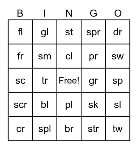 Consonant Blends Bingo Card