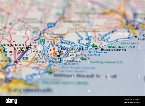 beaufort south carolina usa shown   road map  geography map stock