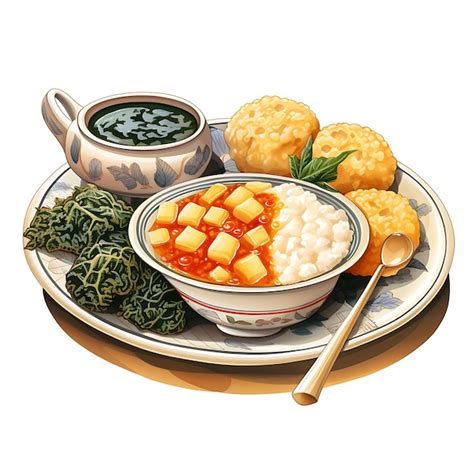 Premium Ai Image Watercolor Of A Tempting Plate Of Fufu And Egusi