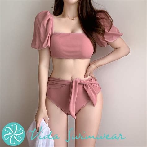 Puff Sleeve Bikini Two Piece Swimsuit Women Swimwear Shopee Philippines
