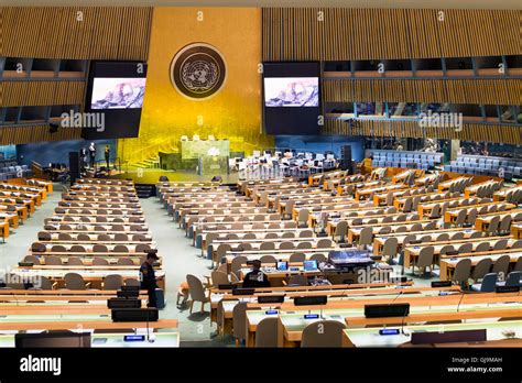 New York City Usa United Nations Building Main Assembly Chamber Stock