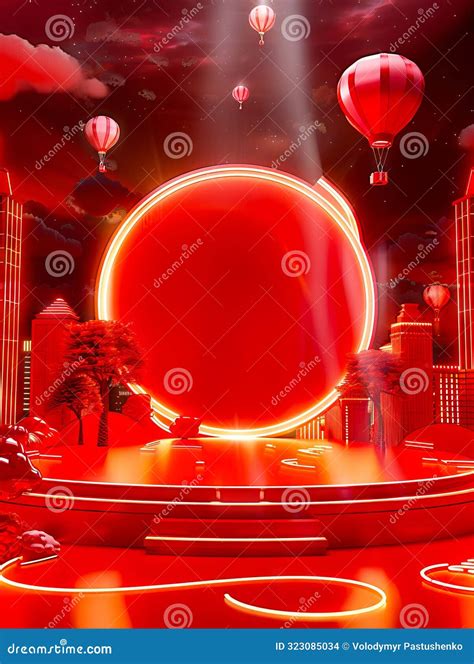 A Red Stage With A Large Circular Red Light Stock Photo Image Of