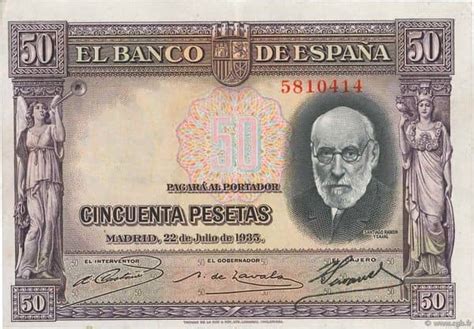 Billete 50 Pesetas Santiago Ramón y Cajal 1935 España Foronum