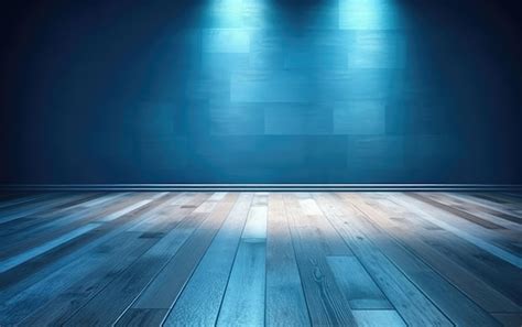 Premium AI Image | A wooden floor with a blue wall and a wooden floor ...