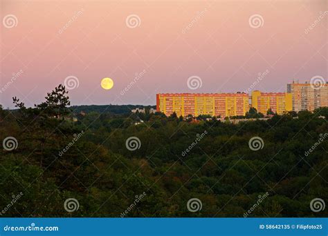 Full Moon Over City Stock Image Image Of Night Capital 58642135