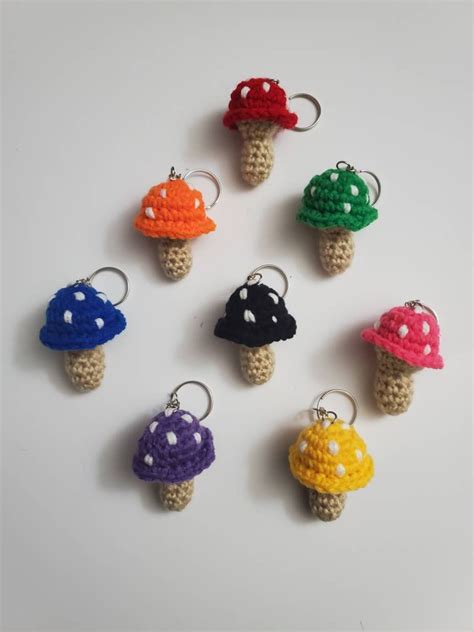 Crochet Mushroom Keychain Mushroom Keychain Crochet Etsy India