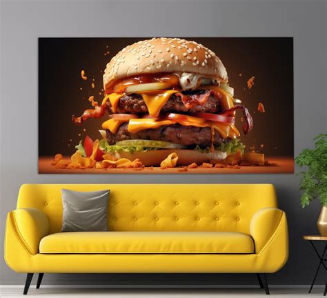 Juicy Hamburger Canvas Print Hamburger Poster Kitchen Wall Decor