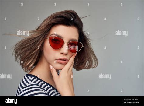 Pretty Blonde Wearing Sunglasses Face Close Up Posing Stock Photo Alamy