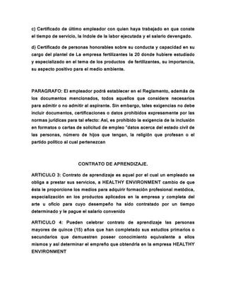 Reglamento Interno Del Trabajador De Healthy Environment Pdf