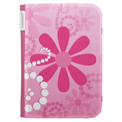 A Cute Pink And White Retro Floral Kindle Folio Cover With Hip Pink