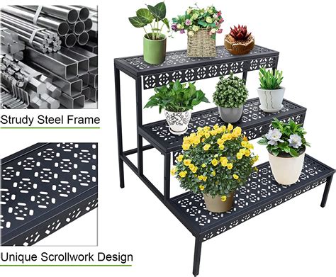 3 Tier Stair Style Vertical Steel Planter Shelves Large Flower Pot Display Rack Indoor Outdoor