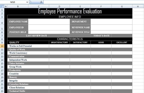 Employee Performance Evaluation Form Xls Free Excel Spreadsheets And