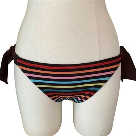 Hobie Swim Hobie Bikini Bottom Size Medium Brown Neon Bright Stripe Nwt Poshmark