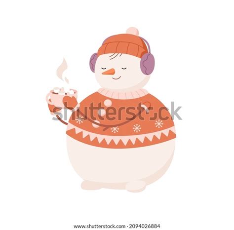 Cute Snowman Drinking Hot Cocoa Holding Stock Vector Royalty Free 2094026884 Shutterstock