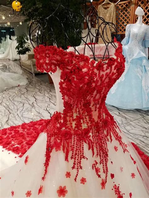 Modabelle Romantic Red Lace Flower Wedding Dress With Cm Train