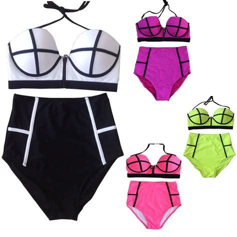 Sexy High Waist Bikini Set Swimsuits Women Push Up Bikinis Highwaist Zipper Bathing Suits