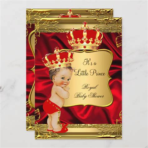 Red Gold Brunette Baby Boy Prince Baby Shower Invitation Zazzle