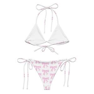 Pink Bow Bikini Pink Ribbon Bow Summer Cocktail Beach Wear Vacation Bachelorette Party Halloween