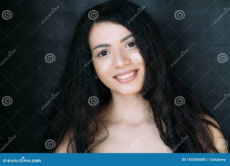 Smiling Beautiful Brunette Naked Shoulders Beauty Stock Photo Image Of Cheerful Female