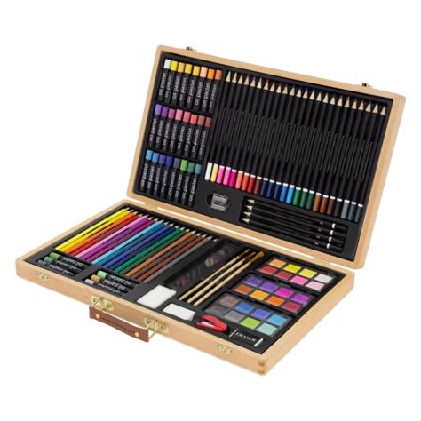 SET DA PITTURA 109 Pezzi Colori Con Valigetta In Legno Kit Disegno