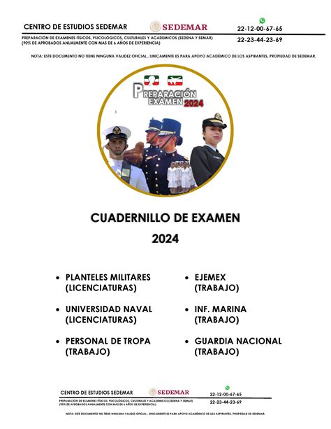 Examen Sedemar 2024 Cuadernillo De Examen 2024 Planteles Militares Licenciaturas Universidad