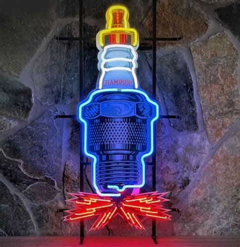 Champion Spark Plug Neon Verlichting 100 X 52 Cm Fiftiesstorenl