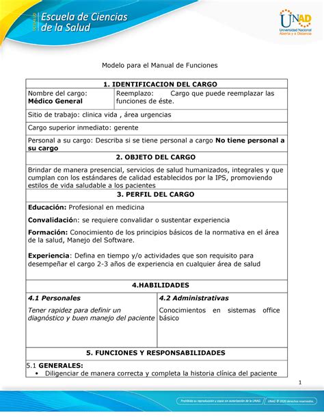 Manual De Funciones Medico Modelo Para El Manual De Funciones