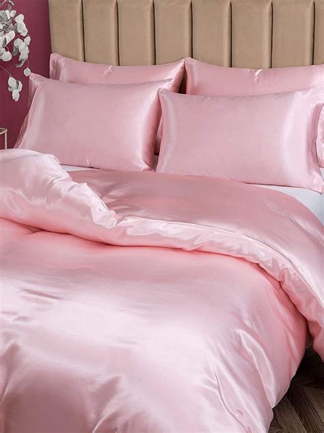 Silksilky 19momme Silk Bed Set 3pcs Silk Quilt Cover Silk Pillowcase Pink Silk Comforter Pink