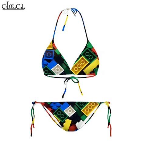 Sexy Lindo Bikini Traje De Baño Rubiks Cube Building Block Impresión 3D Playa Mujeres Correas