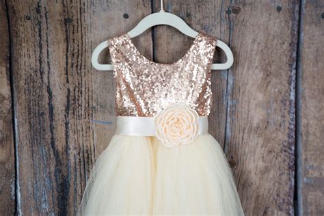 Rose Gold Sequin Flower Girl Dresses Ivory Cream Floor Length Etsy