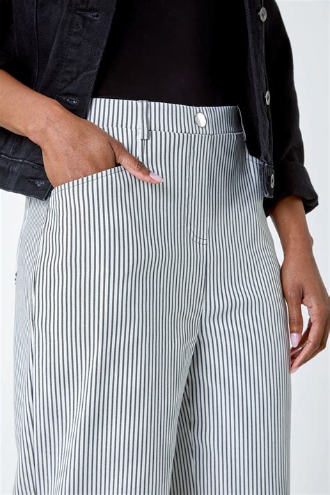 Black Stripe Wide Leg Stretch Trousers Roman Uk