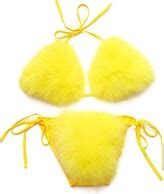 Zoscgjmy Women S Faux Fur Halter String Triangle Bikini Sets Two Piece Swimsuits Yellow