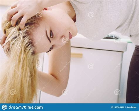 Female Having Problem With Blonde Hair Stock Photo Image Of Problem Hairstyle
