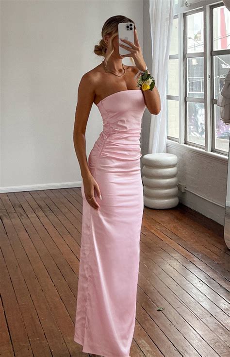 Pink Bloom Satin Strapless Maxi Dress Beginning Boutique Us