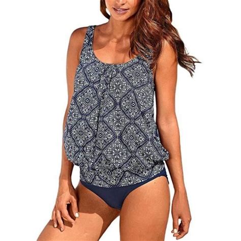 Maillot de Bain Pièces Femme Tankini Ensembles Maillots Push Up Bikini Set Imprimé sans